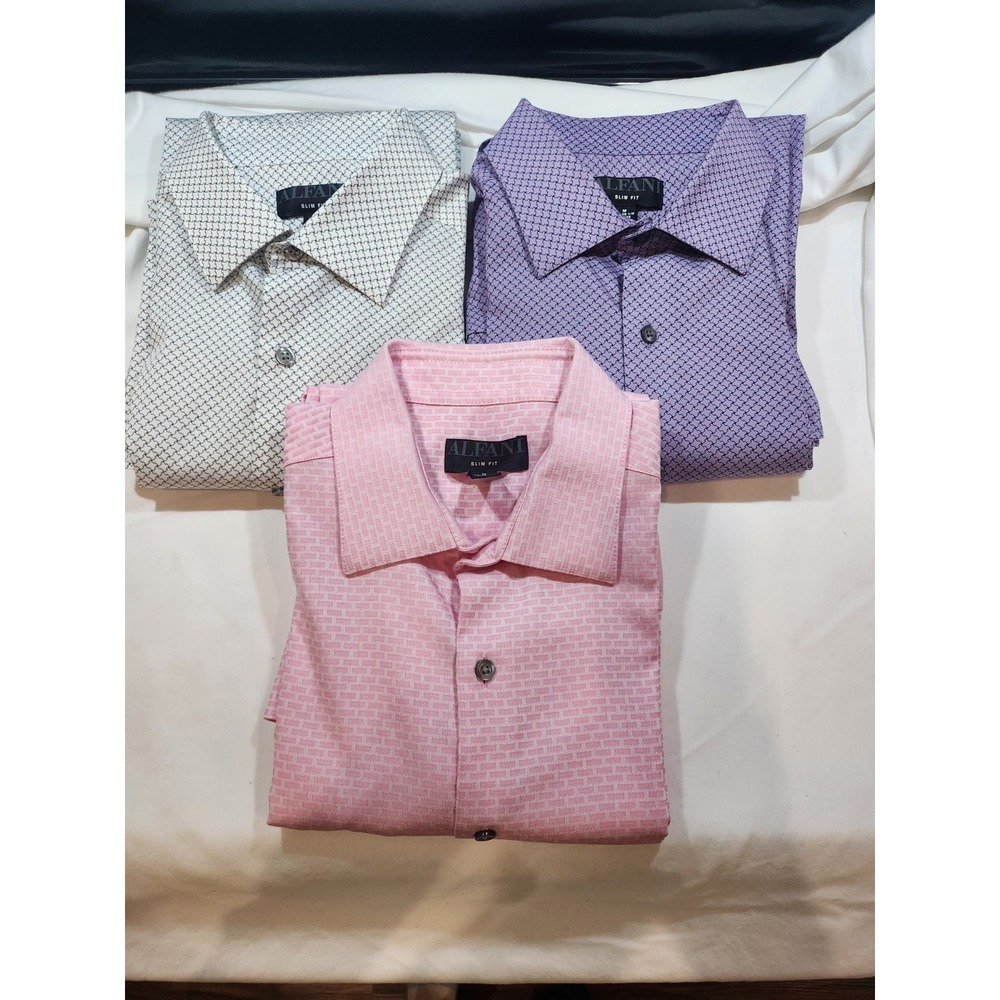 (3) Alfani Button Shirt, Mens Medium,Slim Fit, Long Sleeve,Flip Cuff, 3 Colors!
